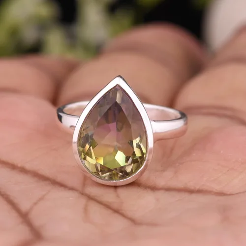 Vista 16 de PANOPLY Bio Pink Doublet Quartz Solid 925 Sterling Silver Ring for Women