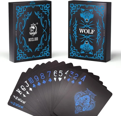Vista 8 de ACELION Cartas de juego impermeables, cartas de plástico, baraja de cartas, tarjetas de póquer de regalo (negro)