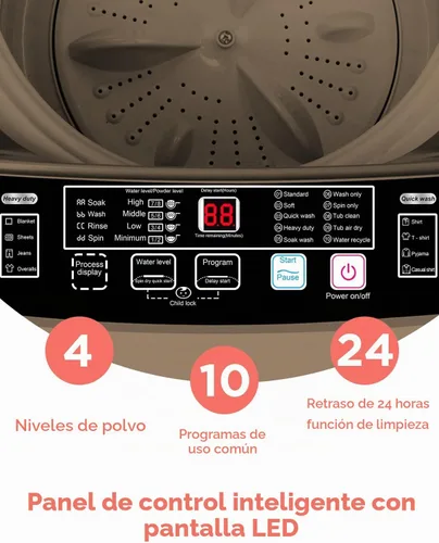 Vista 4 de F.W.WOOLWORTHS - Lavadora completamente automática de 17.7 libras con secadora giratoria - 10 programas de lavado, 8 niveles de agua, pantalla LED