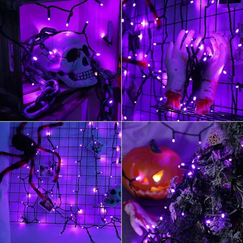 Vista 2 de Brizled - Luces de Halloween moradas, 10 mt, 100 luces LED de 5mm de ángulo amplio, 120 V, con certificación UL, línea de luces de Halloween Púrpura