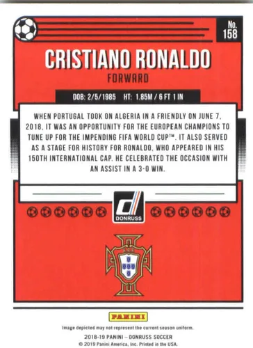 Vista 2 de Panini Donruss #158 Cristiano Ronaldo Portugal 2018-19 Tarjeta oficial de fútbol/fútbol en estado Raw (NM o mejor)