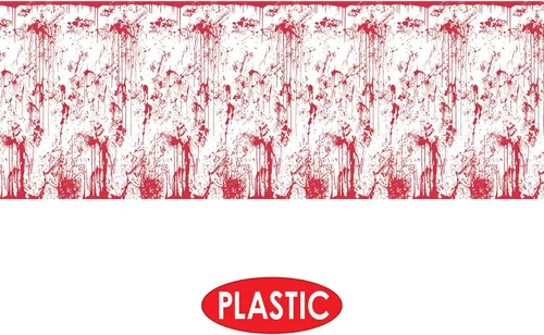 Vista 3 de Beistle Telones de fondo de pared sangrientos, 2 revestimientos de pared de plástico realistas con estampado de sangre goteante para Halloween