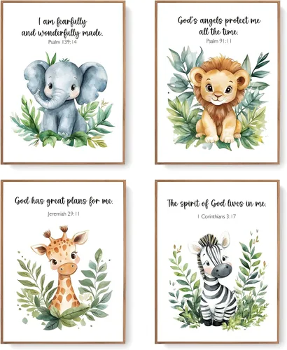 Vista 9 de LARTSFRO Decoración de pared de la Biblia de animales para niños, elefantes, leones, jirafas, cebras, decoración bohemia para guardería, dormitorio