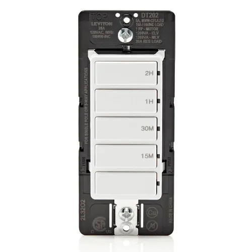 Vista 19 de Leviton Interruptor temporizador de cuenta regresiva para luces domésticas y extractores, 15-30 minutos, 1-2 horas, no requiere cable neutro, un