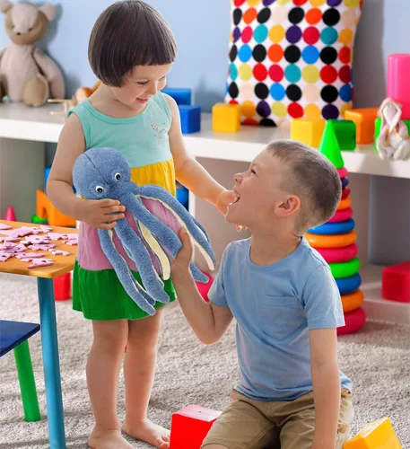 Vista 6 de DolliBu Peluche súper suave de peluche de pulpo azul regalo - 15 pulgadas
