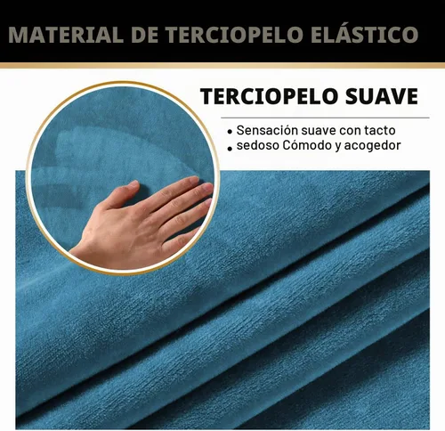 Vista 3 de PrinceDeco Funda elástica de terciopelo para sofá de 2 piezas, funda para silla, lavable, protector de muebles suave con parte inferior elástica Azul