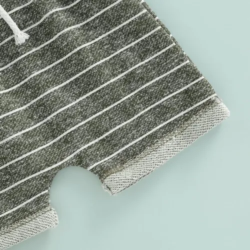 Vista 5 de Conjunto de ropa de verano para bebés y niños pequeños, a rayas, liso/teñido anudado, sin mangas, sudadera con bolsillo y pantalones cortos