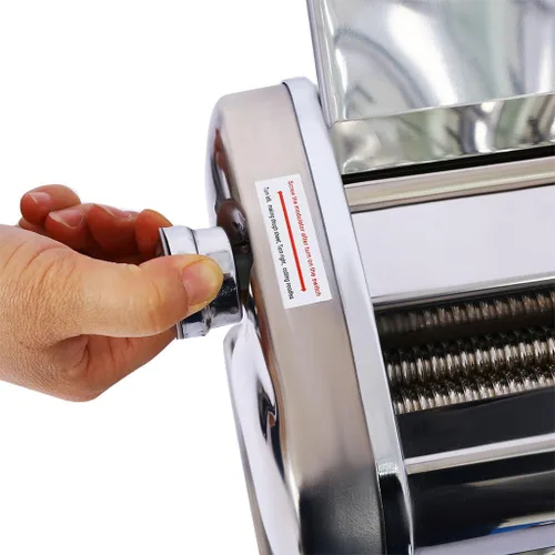 Vista 7 de Máquina eléctrica para hacer pasta, rodillo de fideos de acero inoxidable con motor integrado de 60 W, 8 ajustes de grosor, cortador de fideos