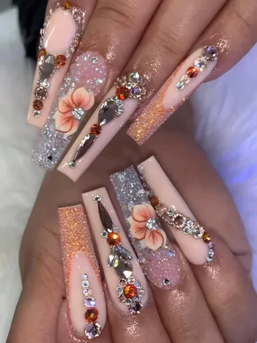 Vista 2 de Abalorios de uñas de flores en 3D de acrílico otoño, hechos a mano con polvo acrílico - Kit de 24 piezas de flores, diamantes de imitación