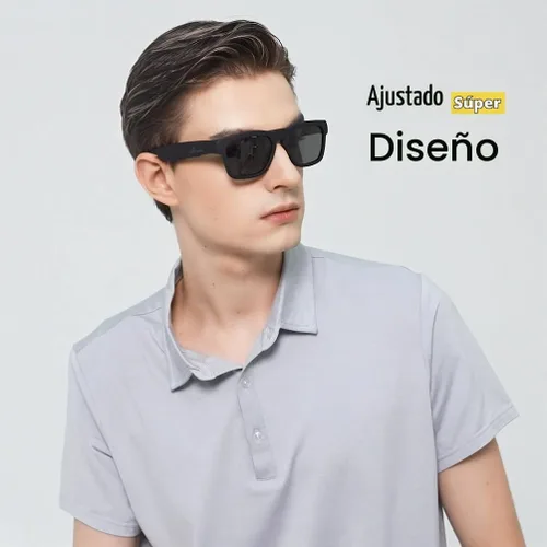 Vista 3 de OhO Gafas inteligentes, gafas de sol polarizadas con altavoz Bluetooth, protección UV para atletismo/exteriores y control de voz, unisex (lente gris)