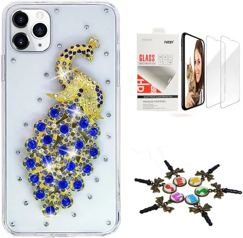 Vista 9 de Sparkle - Carcasa para iPhone 12 (2 unidades), diseño de hojas de leopardo y brillantes, color champán