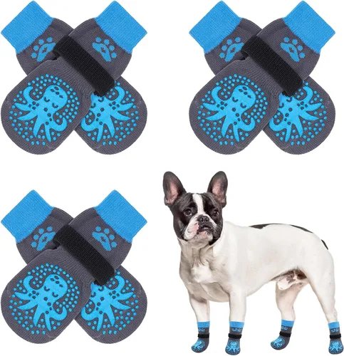 Vista 11 de SCENEREAL 6 piezas de calcetines antideslizantes para perros para prevenir lamido de patas para pavimento caliente/frío, calcetines de agarre
