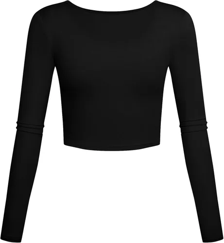 Vista 2 de Camisetas cortas ligeras con cuello cuadrado, manga larga, ajustadas, básicas, para mujer