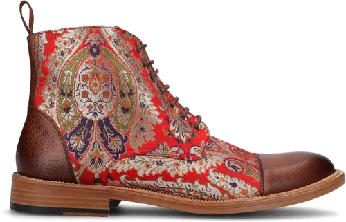 Vista 8 de TAFT Jack Boot - Botas de vestir hechas a mano de cuero y lana para hombre, paisley marrón topo