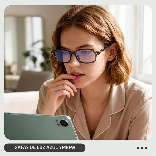 Vista 2 de Rectangle Blue Light Blocking Glasses for Women Retro Slim Square Glasses Computer TV Eyeglasses Anti Eyestrain Marrón