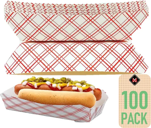 Vista 12 de Mr Miracle Bandeja de papel para perros calientes de 7 pulgadas en papel kraft. Paquete de 25. Desechable, reciclable y totalmente biodegradable.