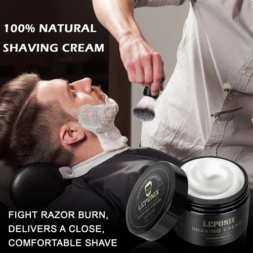 Vista 3 de Kit de afeitado para hombres, el kit esencial incluye crema de afeitar de sándalo, loción para después del afeitado para hombres y aceite para antes