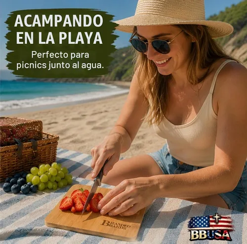 Vista 6 de Tabla de cortar de bambú pequeña y mini de Branded Boards, ideal para apartamentos, vehículos recreativos, barra de casa, tablas de charcutería