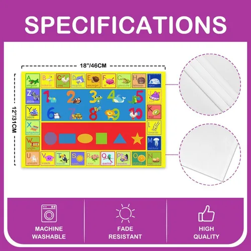 Vista 4 de Juego de 4 manteles individuales de aprendizaje educativo para niños, de 12 x 18 pulgadas, con números del alfabeto ABC, juego de 4 manteles