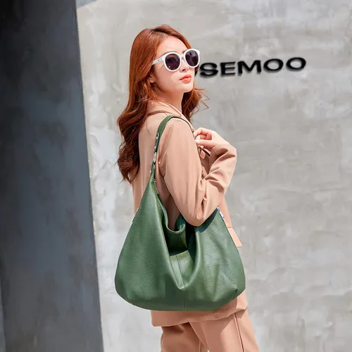 Vista 7 de Bolso Hobo para mujer, de piel sintética, suave, holgado, con cremallera