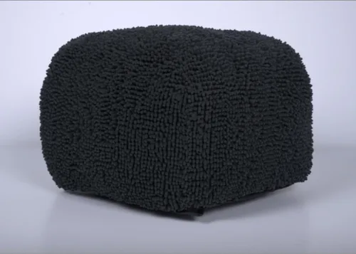 Vista 4 de Spongy Puf cuadrado, asiento texturizado de felpilla suave con relleno de cuentas de poliestireno, cojín de felpa acogedor totalmente montado Carbón
