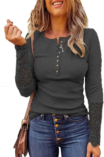 Vista 2 de Kancystore - Blusas de manga larga para mujer, con cuello en V y botones
