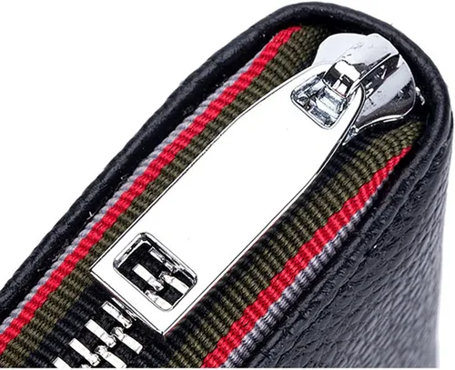 Vista 4 de TAUFE Men's Wallets, Genuine Leather Men Women Card Holder Small Zipper Wallet Solid Coin Purse Accordion Design Business Credit Card Bags