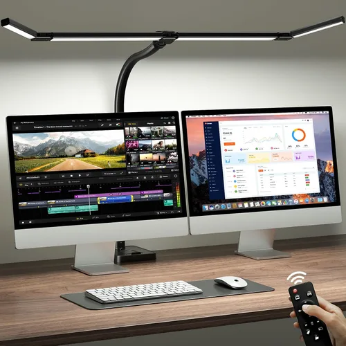 Vista 12 de ONEMIX Lámpara de escritorio LED de 42 pulgadas con abrazadera, luz de escritorio de arquitecto con control remoto, barra ajustable de 4 segmentos