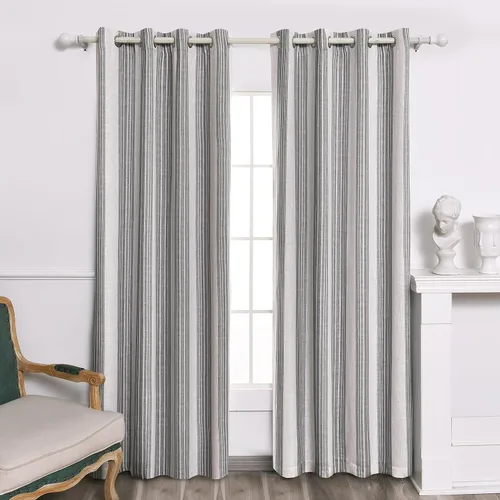Vista 28 de DriftAway Chris Linen - Cortinas opacas con capa térmica y reductora de sonido, 63 pulgadas de largo para dormitorio, cortinas estampadas a rayas