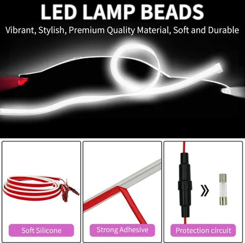 Vista 4 de Tira de luz dinámica para capó de automóvil, tira de luz LED de 71 pulgadas, tira de luz diurna flexible exterior para automóviles, camiones, SUV