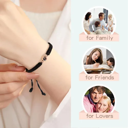 Vista 5 de SUPHELPU Pulseras personalizadas con imagen en el interior, pulseras personalizadas para parejas con fotos, foto circular, hecha a mano, cuerda