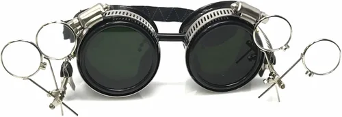 Vista 3 de Steampunk - Gafas victorianas con doble clip en la lupa, Negro -, L