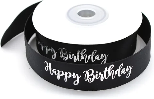 Vista 3 de Cinta negra con escritura plateada - Decoración de feliz cumpleaños para cumpleaños (negro)