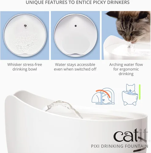 Vista 4 de Catit PIXI - Fuente de agua para gatos, fuente de agua corriente, color rosa, 2.0 libras (individual) (paquete de 6)
