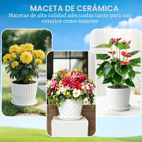 Vista 5 de sietpoek Macetas de cerámica de 5.5 pulgadas con drenaje y platillo 4