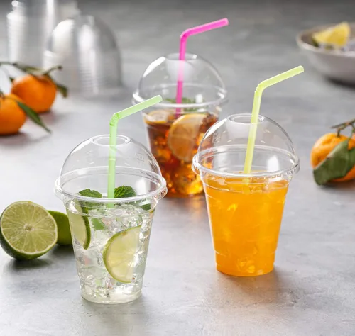 Vista 5 de [50 juegos de 12 onzas] Vasos de plástico transparente para mascotas con tapas de cúpula para café helado, bebidas frías, batidos, tazas