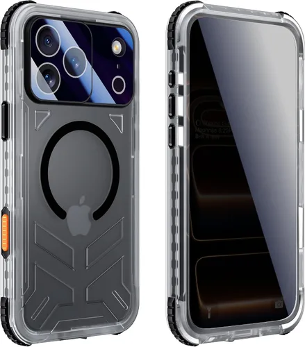 Vista 50 de Funda impermeable para iPhone 15 con Magsafe, protector de pantalla, cordón, IP68 militar de cuerpo completo a prueba de golpes, para deportes Negro