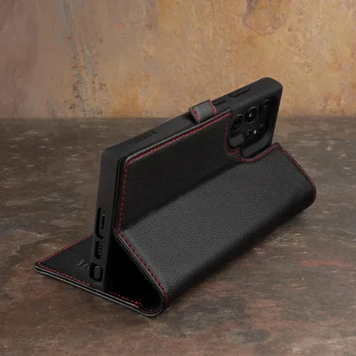 Vista 3 de TORRO Funda compatible con Samsung Galaxy S23 Ultra 5G – Funda de cuero premium tipo cartera con función atril y ranuras para tarjetas (negro)