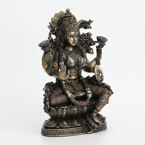 Vista 4 de Veronese Design 9 1/2 pulgadas de alto Lakshmi Diosa hindú sentada en loto fundido en frío estatua de resina bronceada estatua religiosa