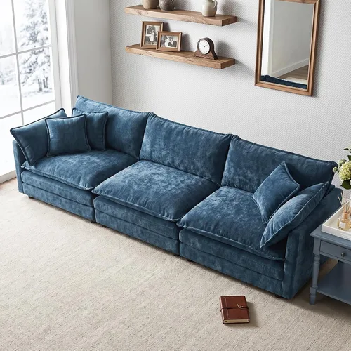 Vista 61 de Sofá individual modular de chenilla con otomana, sofá nube con almohada, color beige