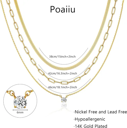 Vista 5 de Gargantilla para mujer, delicada cadena de serpiente gruesa chapada en oro de 14 quilates, collar de oro en capas, joyería de oro simple y moderna