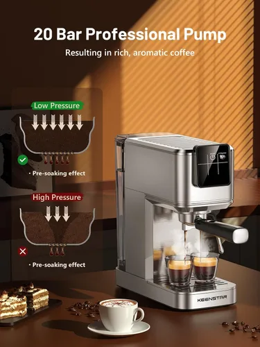Vista 3 de Máquina de espresso KEENSTAR de 20 bares con preparación rápida de café frío, máquina de café caliente y helado, máquina de espresso con espumador