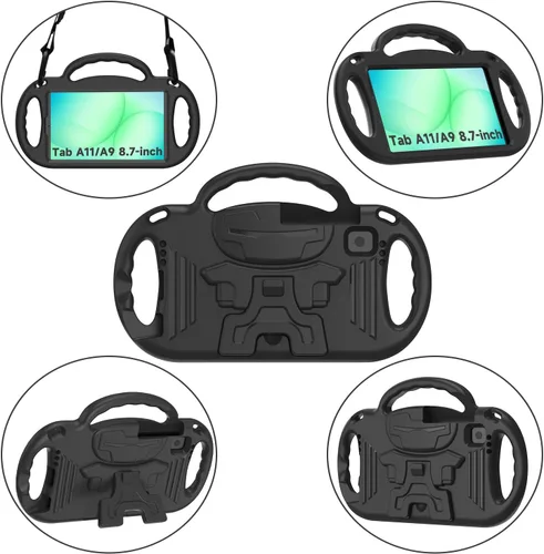 Vista 6 de AVAWO Funda infantil para Samsung Galaxy Tab A11 de 8.7 pulgadas 2026/A9 de 8.7 pulgadas 2023, con correa, soporte de mango ligero a prueba de Negro