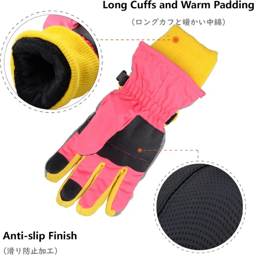 Vista 4 de JEELAD Guantes de esquí para niños y niñas, guantes de nieve de invierno, resistentes al viento, guantes de ciclismo para niños y niñas, clima frío