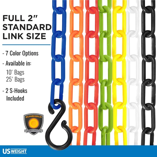 Vista 10 de US Weight (Fabricado en EE. UU.) Cadena de seguridad de plástico negro de 2" x 10 pies con tecnología SunShield resistente a los rayos UV