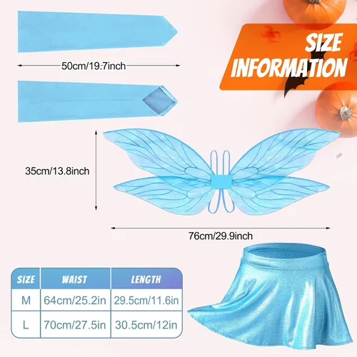 Vista 3 de 4 Pcs Halloween Woman Club Costume Accessories Wings Shiny Top Skirt Fingerless Gloves for Princess Fairy Cosplay Party
