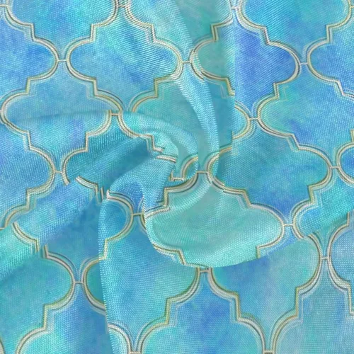 Vista 2 de Mantel redondo de 60 pulgadas, color verde azulado marroquí, resistente al agua, a prueba de derrames, lavable, de poliéster, mantel decorativo
