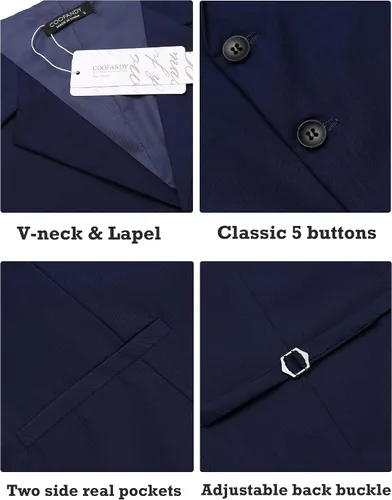 Vista 5 de COOFANDY Chaleco de traje de negocios para hombre, ajustado, para boda, fiesta, cena