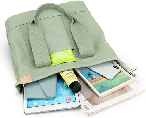 Vista 4 de Bolso de lona con cremallera para mujer, bolso cruzado de lona con asa superior