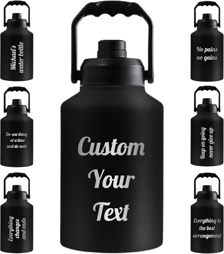 Vista 8 de Botella de agua de 64 onzas grabadas personalizadas con asa, botella de agua personalizada con nombre, botella de agua de acero inoxidable, boca
